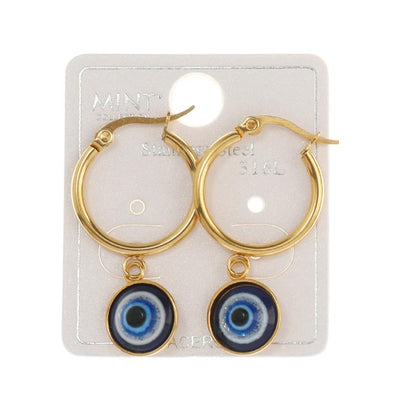 TE1800 - Stainless Steel Evil Eye Charm Hoops