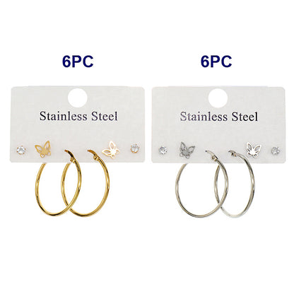 TE1928 - Stainless Steel Butterfly 3 Pair Earring Set