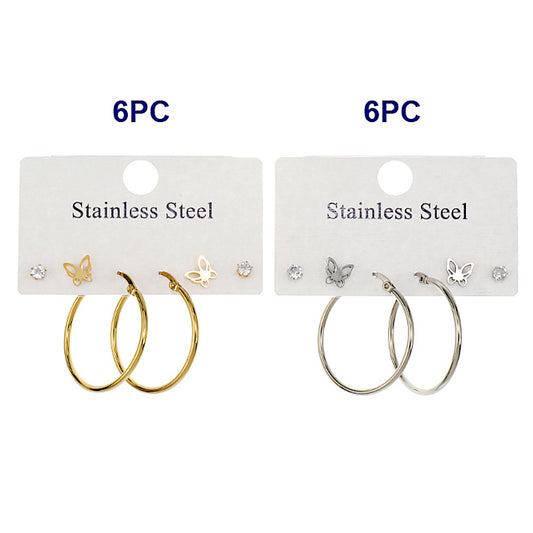 TE1928 - Stainless Steel Butterfly 3 Pair Earring Set