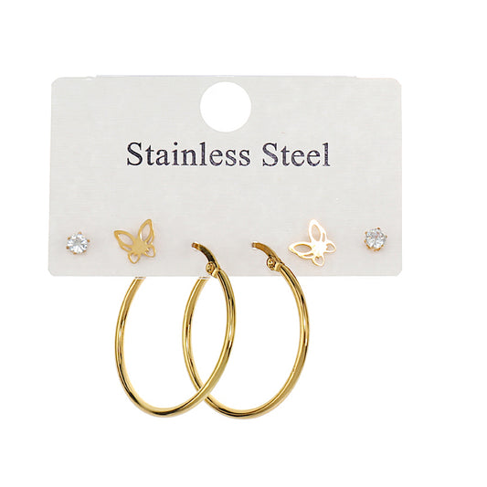 TE1928 - Stainless Steel Butterfly 3 Pair Earring Set