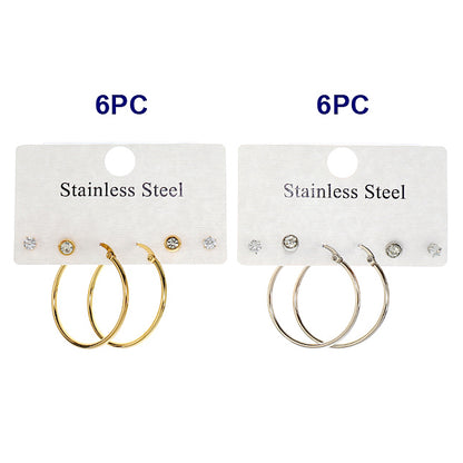 TE1929 - Stainless Steel 3 Pair Earring Set