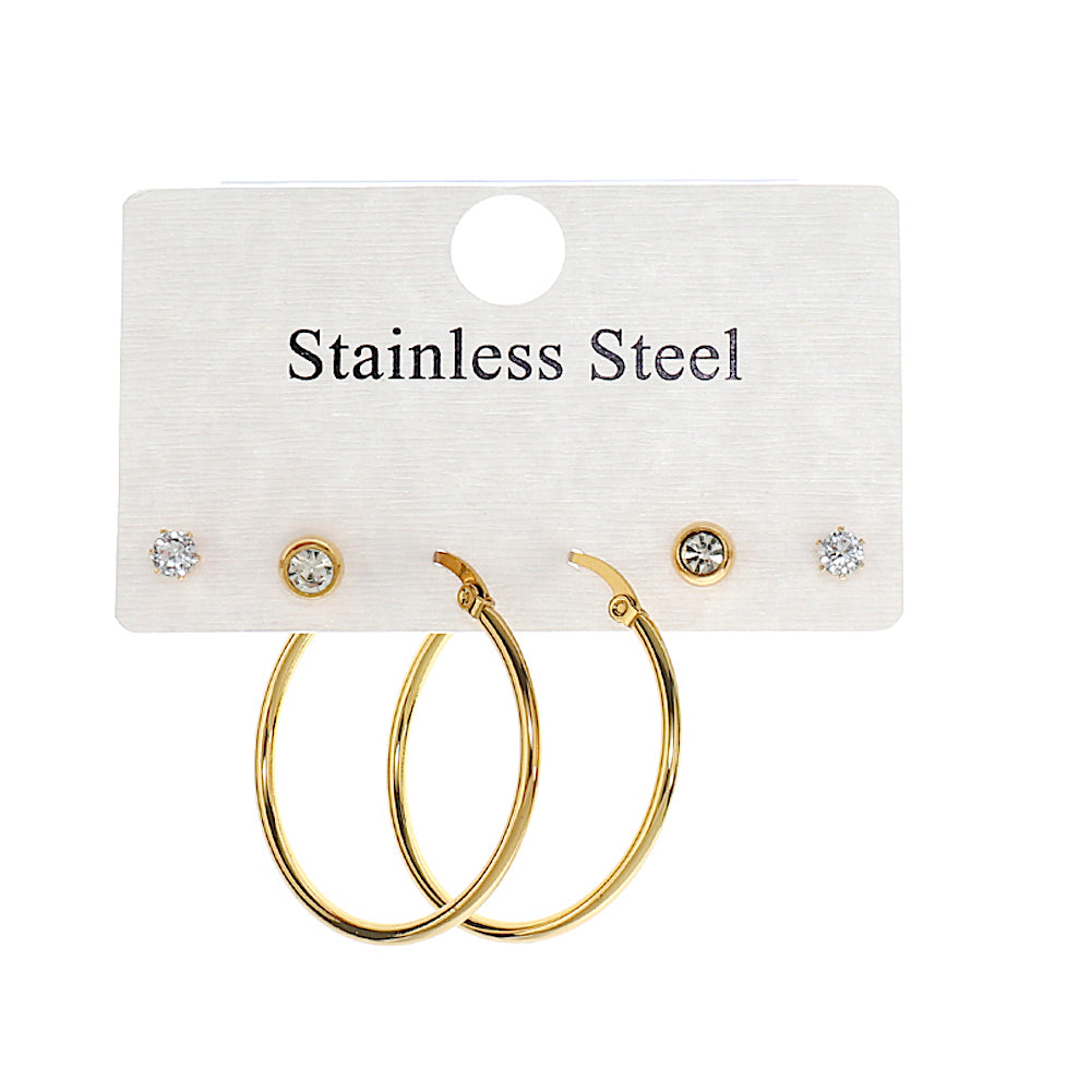 TE1929 - Stainless Steel 3 Pair Earring Set