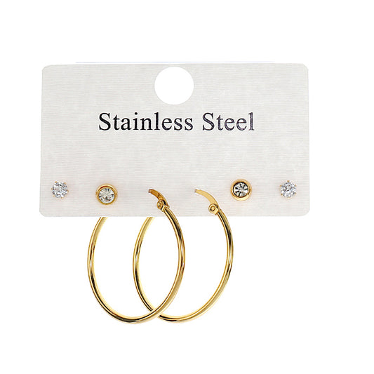 TE1929 - Stainless Steel 3 Pair Earring Set