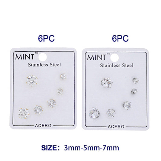 TE1935 - Stainless Steel 3 Pair Diamond Earring Set