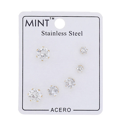 TE1935 - Stainless Steel 3 Pair Diamond Earring Set