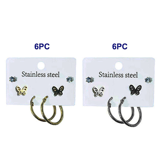 TE2053 - Stainless Steel Butterfly 3 Pair Earring Set