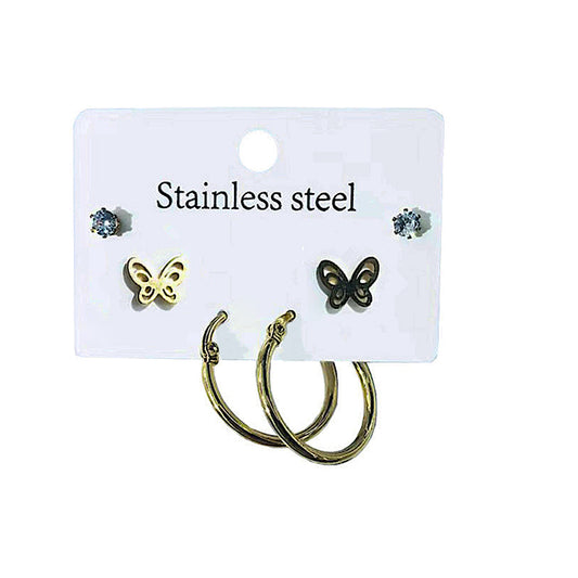 TE2053 - Stainless Steel Butterfly 3 Pair Earring Set