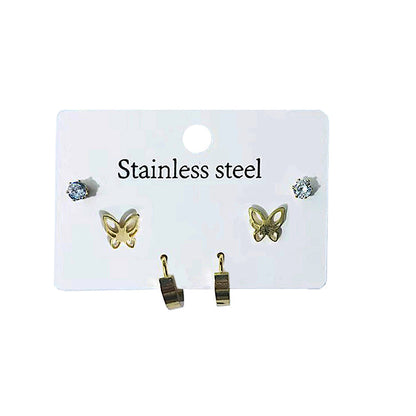 TE2054 - Stainless Steel Butterfly 3 Pair Earring Set