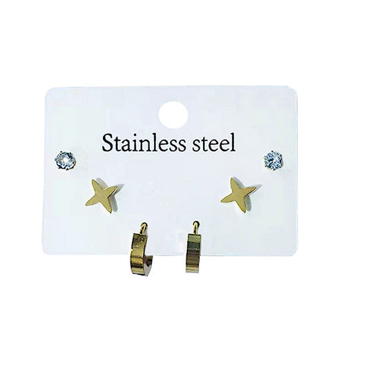 TE2058 - Stainless Steel 3 Pair Star Earring Set