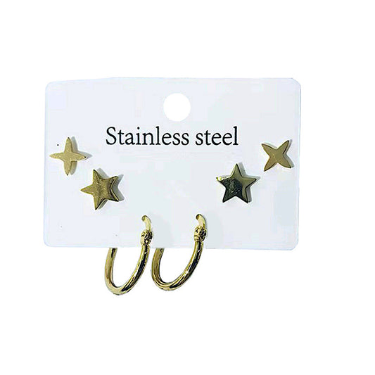 TE2059 - Stainless Steel 3 Pair Star Earring Set