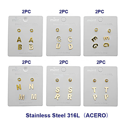 Stainless Steel 3 Pair Gold Alphabet Stud Earring Set