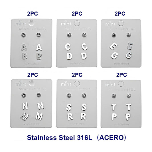 Stainless Steel 3 Pair Silver Alphabet Stud Earring Set