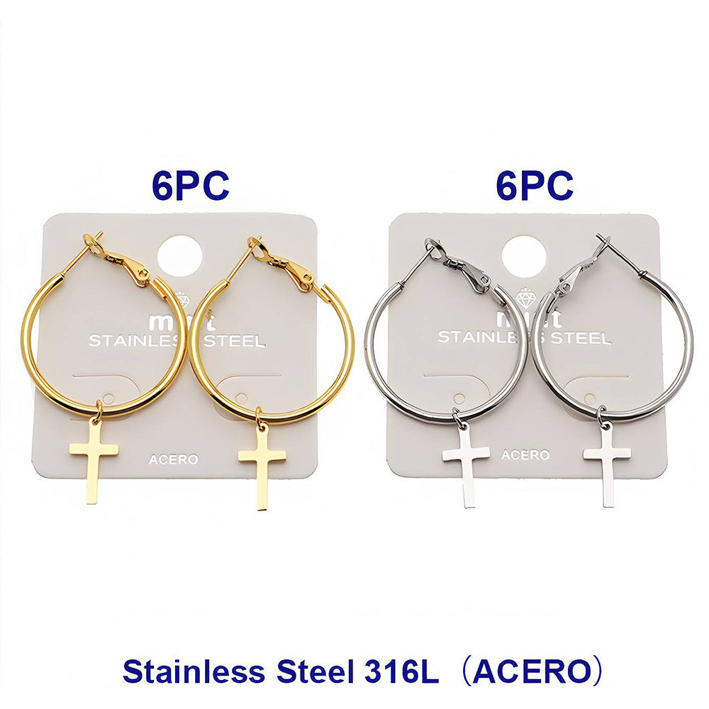 Stainless Steel Cross Dangle Hoops