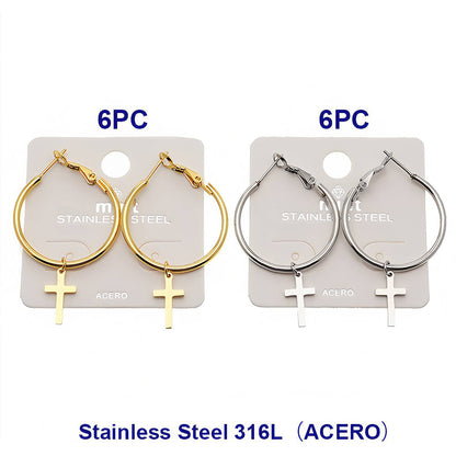 Stainless Steel Cross Dangle Hoops