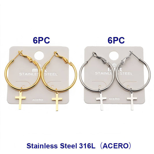 Stainless Steel Cross Dangle Hoops