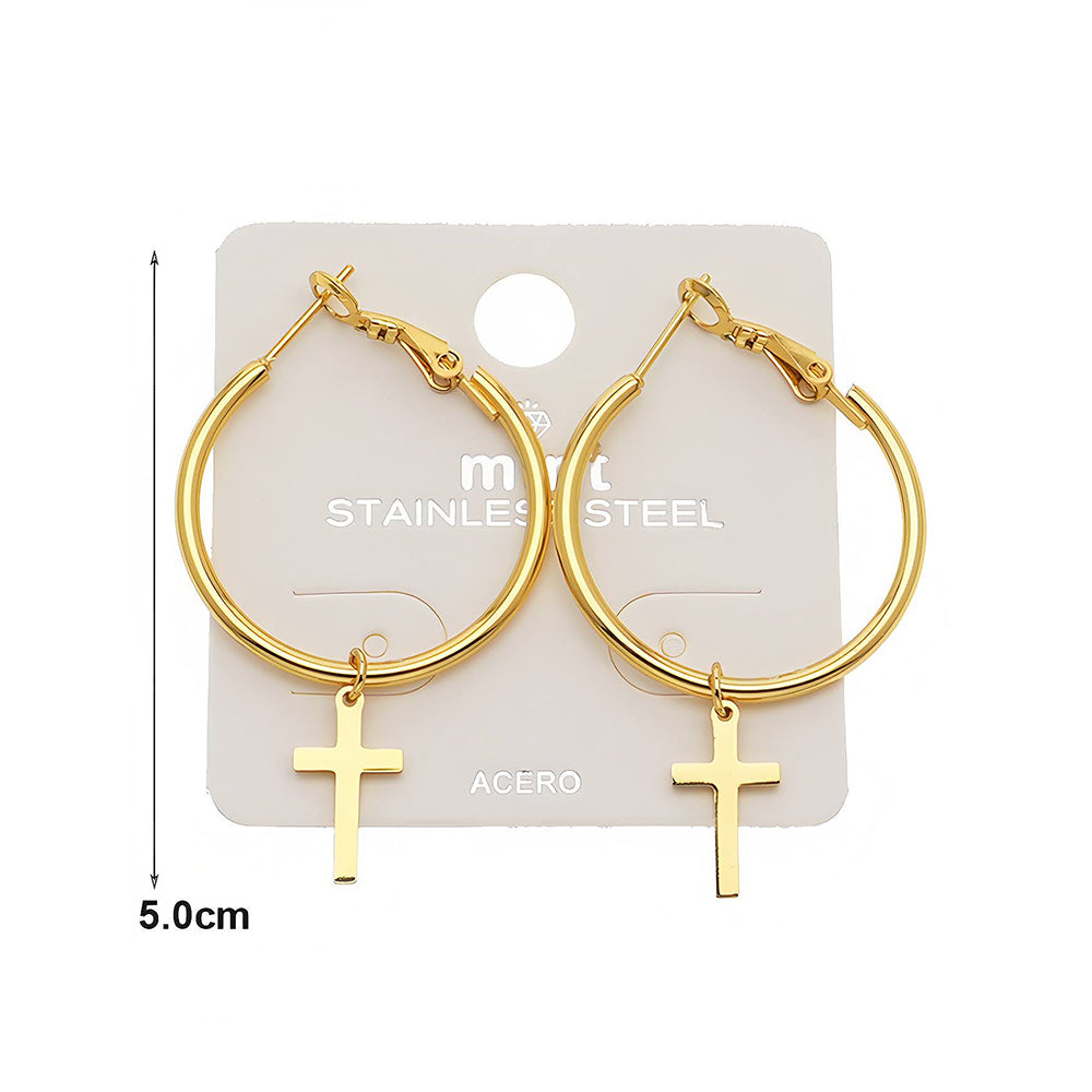 Stainless Steel Cross Dangle Hoops