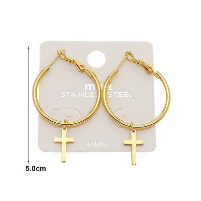 Stainless Steel Cross Dangle Hoops