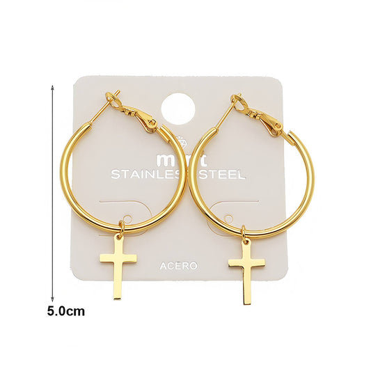 Stainless Steel Cross Dangle Hoops