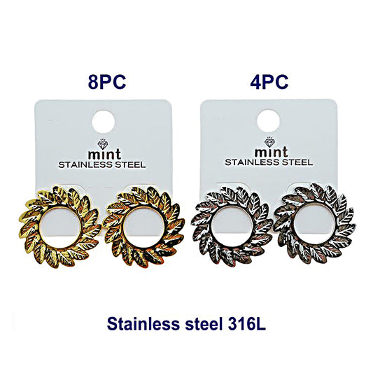 Stainless Steel Leaf Wreath Post Earring