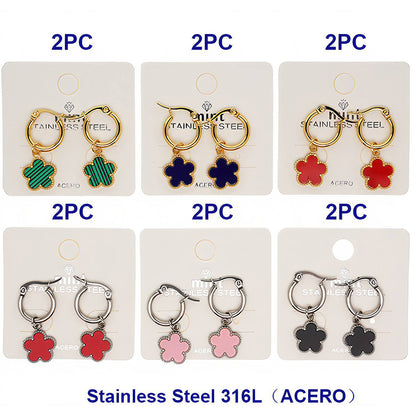 Stainless Steel Flower Dangle Mini Hoops