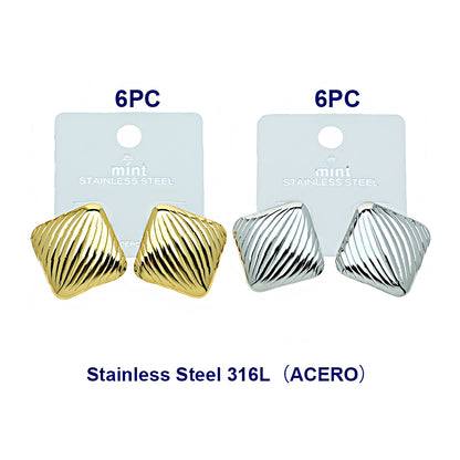 Stainless Steel Ribbed Square Earring