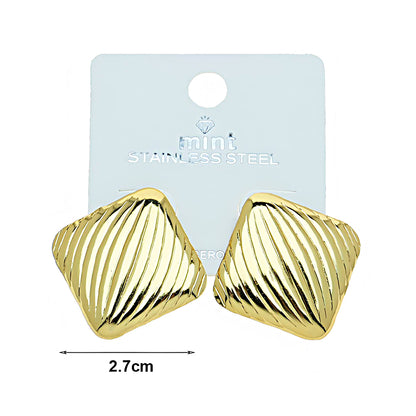 Stainless Steel Ribbed Square Earring
