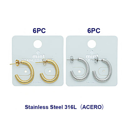 2.3CM Stainless Steel Textured Open Hoops