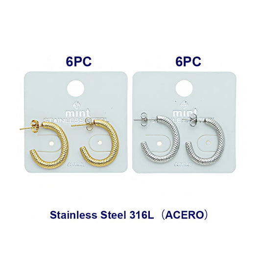 2.3CM Stainless Steel Textured Open Hoops