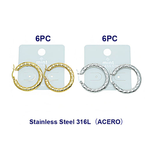 3.2CM Stainless Steel Textured Pattern Hoops