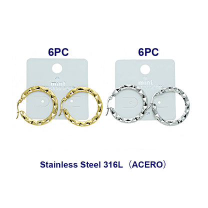 3.2CM Stainless Steel Textured Geometric Hoops