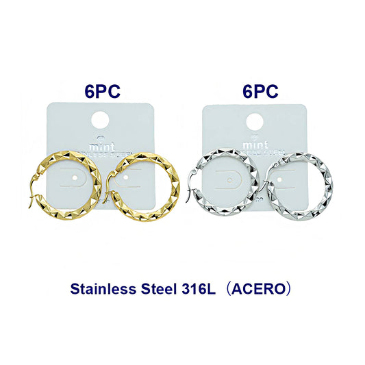 3.2CM Stainless Steel Textured Geometric Hoops