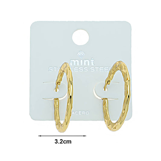 3.2CM Stainless Steel Textured Geometric Hoops
