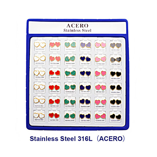 Stainless Steel Heart Stud Earrings (36 Pairs)
