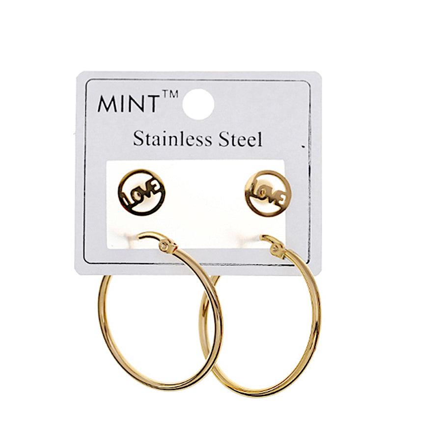 TE895 - Stainless Steel Love Studs & Hoops Set