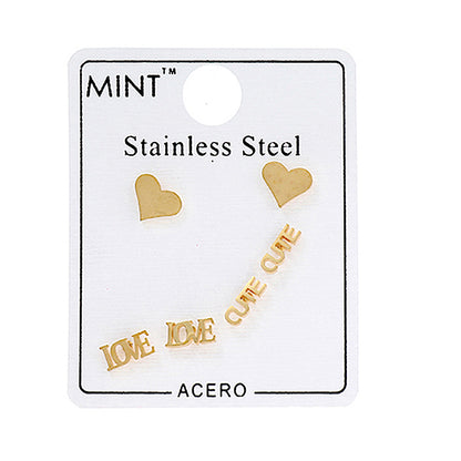 TE1224 - Stainless Steel Love 3 Pair Stud Earring Set