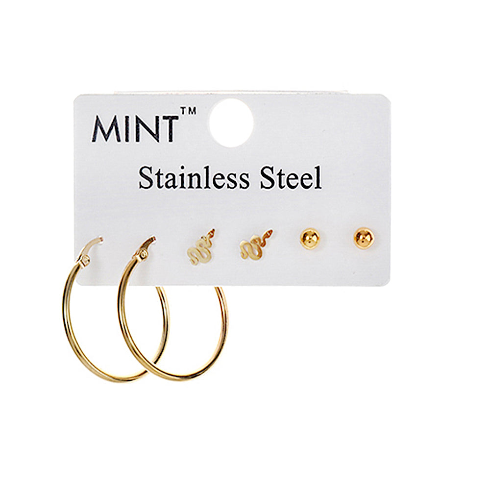 TE1231 - Stainless Steel Snake 3 Pair Earring Set