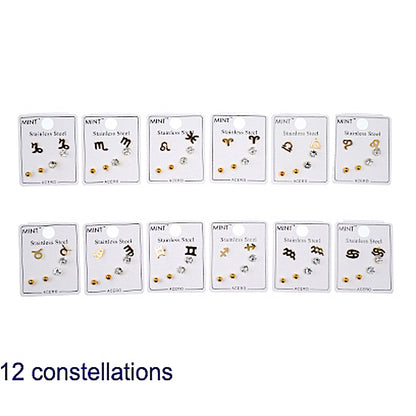 TE1281G - Stainless Steel Zodiac Stud Earring Set