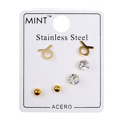 TE1281G - Stainless Steel Zodiac Stud Earring Set