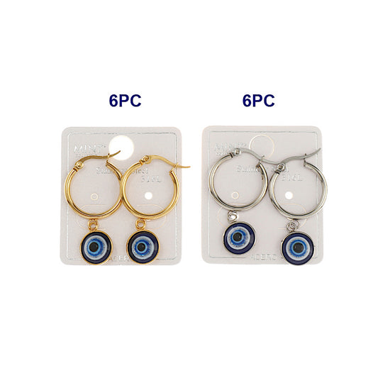 TE1800 - Stainless Steel Evil Eye Charm Hoops