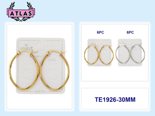 TE1926 - 30MM Stainless Steel Oval Hoops