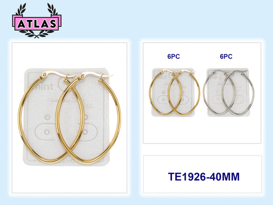 TE1926 - 40MM Stainless Steel Oval Hoops