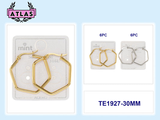 TE1927 - 30MM Stainless Steel Hexagon Hoops