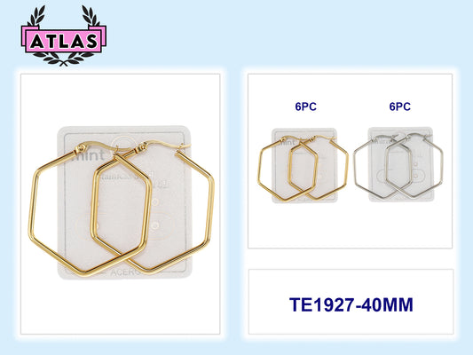 TE1927 - 40MM Stainless Steel Hexagon Hoops