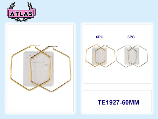 TE1927 - 60MM Stainless Steel Hexagon Hoops