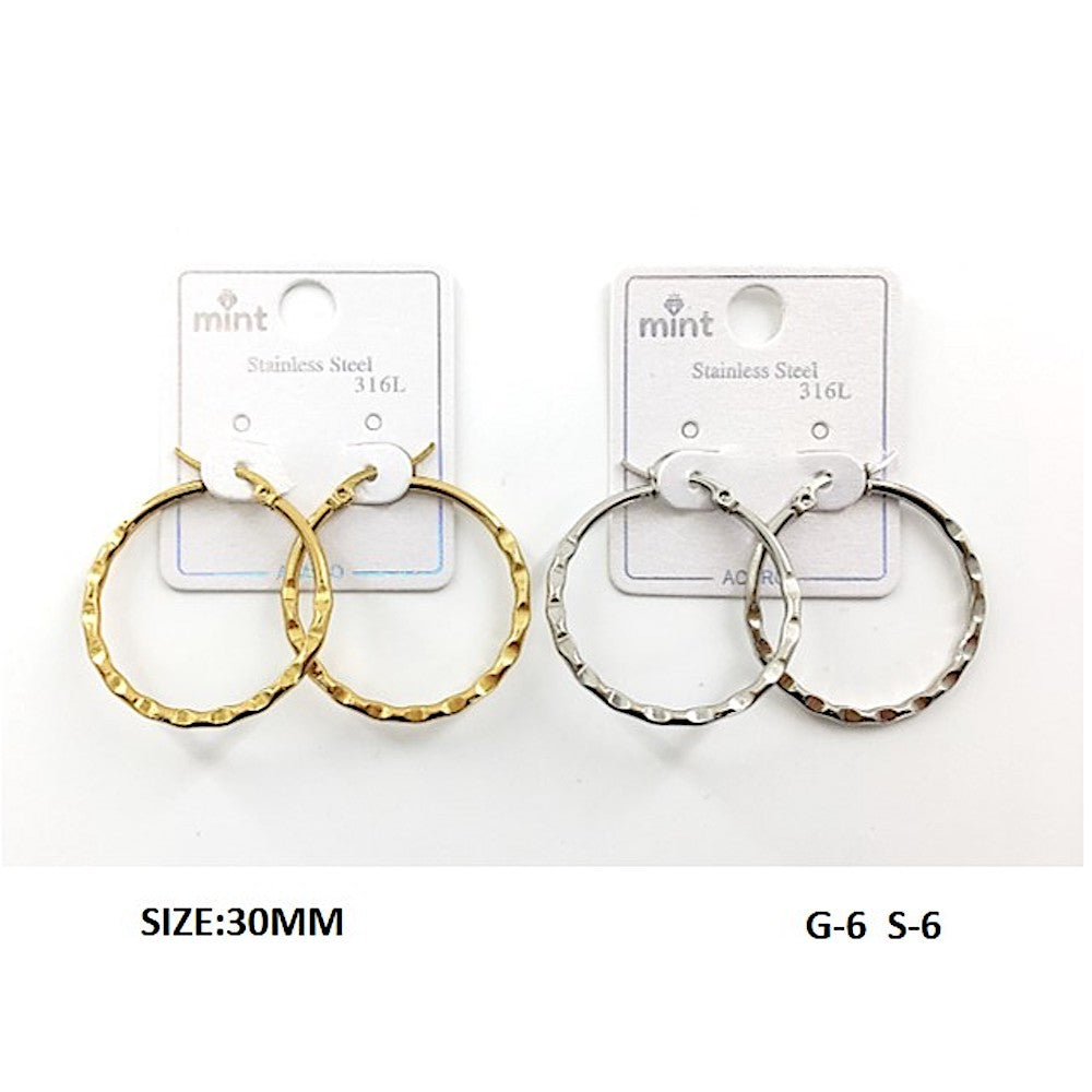 TE5003 - 30MM Stainless Steel Hammered Hoops