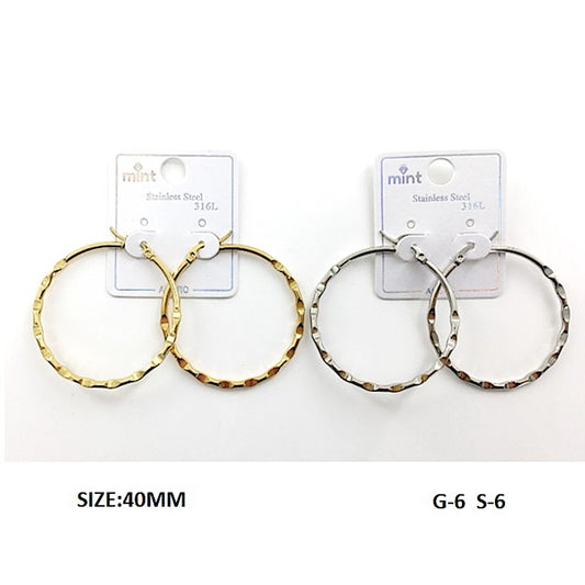 TE5003 - 40MM Stainless Steel Hammered Hoops