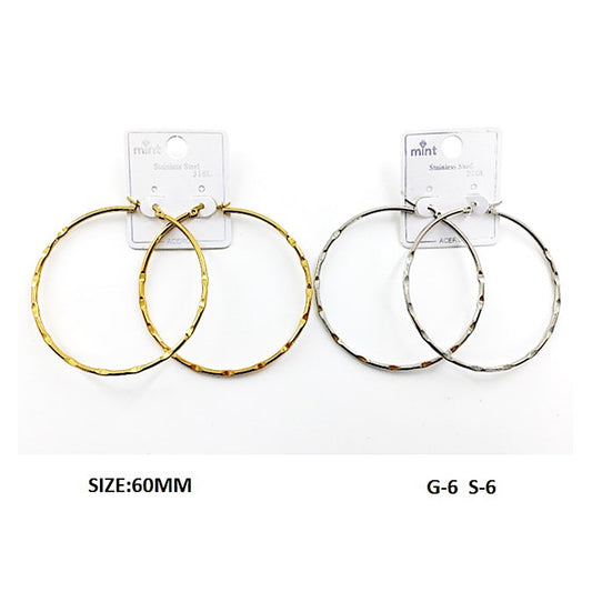 TE5003 - 60MM Stainless Steel Hammered Hoops
