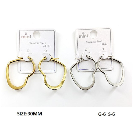 TE5006 - 30MM Stainless Steel Flat Heart Hoops