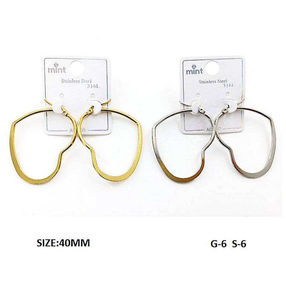 TE5006 - 40MM Stainless Steel Flat Heart Hoops