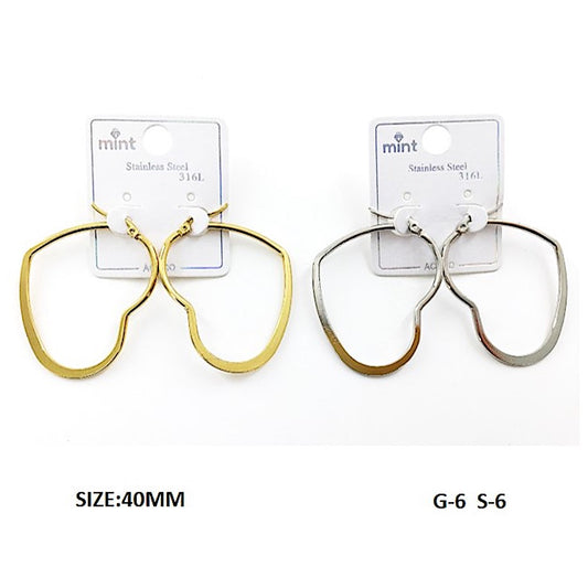 TE5006 - 40MM Stainless Steel Flat Heart Hoops